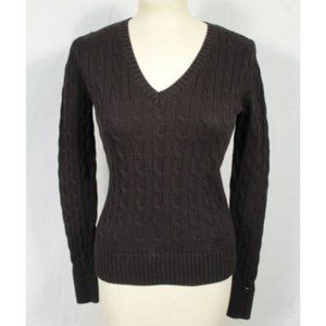 Tommy Hilfiger Black Cable Knit V Neck Sweater PS